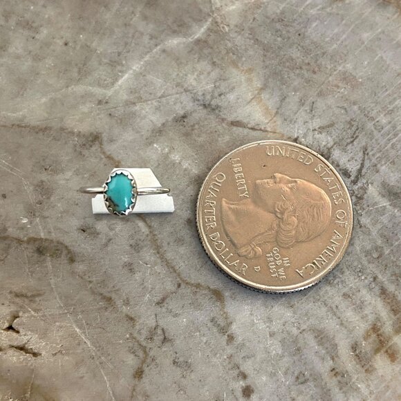 VTG Sterling Silver 925 Tiny Sawtooth Bezel Set Turquoise Baby Child Ring Sz 1 - Picture 3 of 16